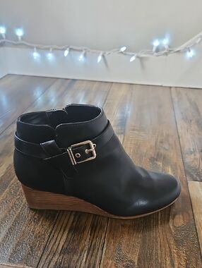 Dr.‎ Scholl's Black Wedge Ankle Boot with Silver Buckle
